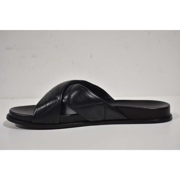 Prada Quilted Criss Cross Strap Black Leather Logo Slide Sandal Mule Flat 39.5 - Picture 7 of 12
